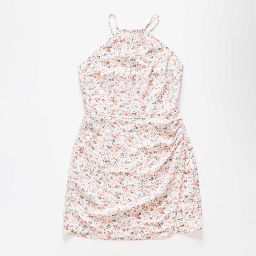 Abercrombie & Fitch White Floral Mini Dress with Pink and Green Accents